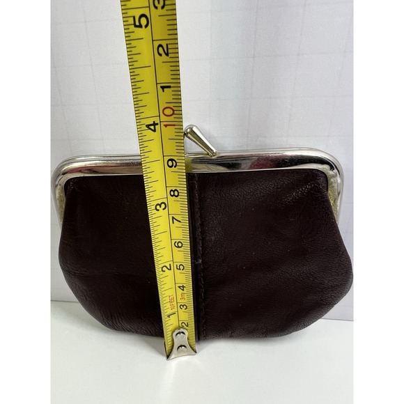 Vintage Brown Leather Kiss Lock Coin Purse Clutch Silver Frame 80s 90s - Picture 6 of 8